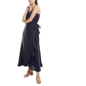 NWT J. McLaughlin 100% Linen Emilia Wrap Dress Navy Solid Minimalist Size S